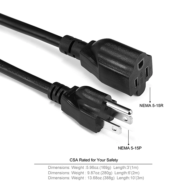 NEMA 5-15P to 5-15R power cord